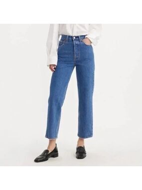 Levi's Women's Size 26 Ribcage Straight Ankle Jeans Long Med Wash High Waist